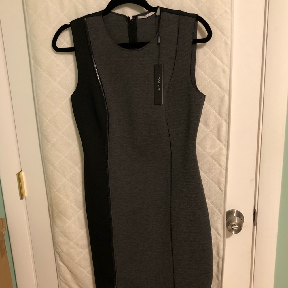 Tahari grey and black sheath dress. Brand new!